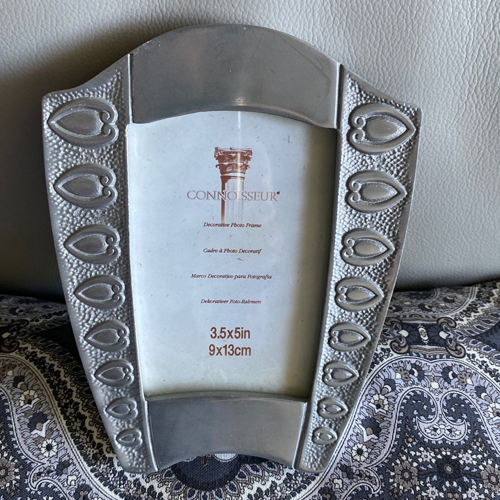 Vintage pewter picture frame desk top or dresser